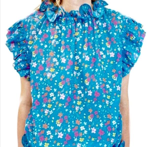 NWOT Olivia James The Label Lily Ruffle Wildflower Floral Top Blouse Shirt XS - Picture 1 of 4
